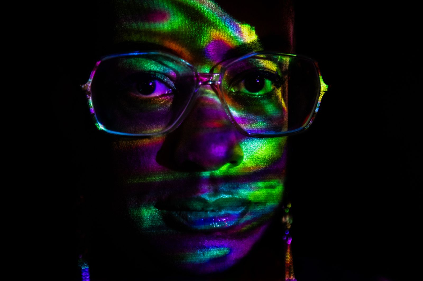 Sharlese closeup with colored lights